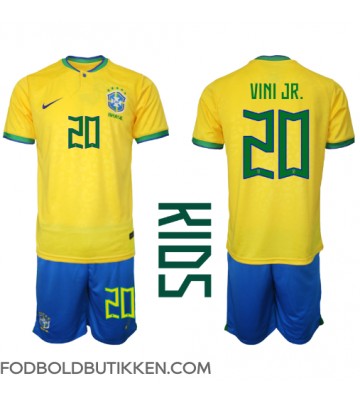 Brasilien Vinicius Junior #20 Hjemmebanetrøje Børn VM 2022 Kortærmet (+ Korte bukser)
